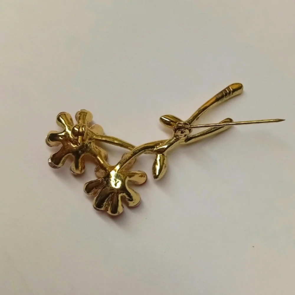 Antique 1940s Austrian pink and red glass gold plated flower brooch - Picture 5 of 8